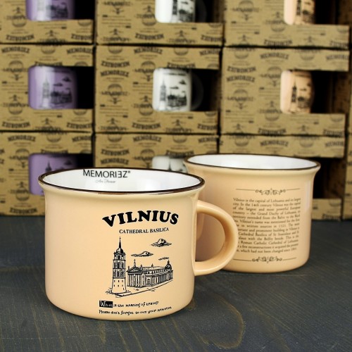 Mažas puodelis Vilnius Arkikatedra - rusvos spalvos, 150 ml, su istorija