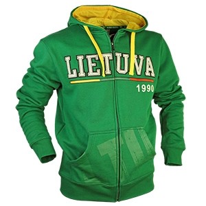 Žalias džemperis su užtrauktuku ir kapišonu "Lietuva 1990"
